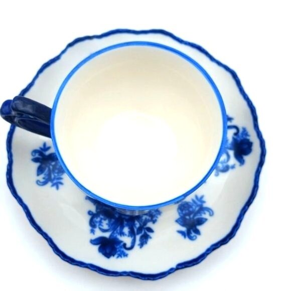 Godinger Blue & White Floral Porcelain Teacup and Saucer Ashley Grace Collection - Picture 2 of 9
